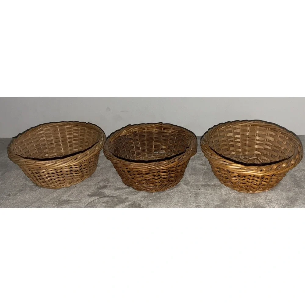 Set Of 3 Mini Woven Wicker Baskets For Trinkets Crafts Decor 6x3